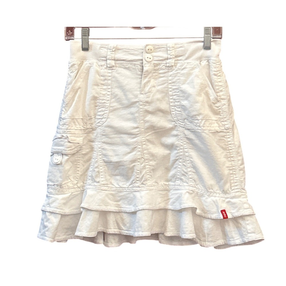 A Byer Esprit White Ruffle Cargo Mini Skirt Y2K Coquette 2000s Soft Girl Cute